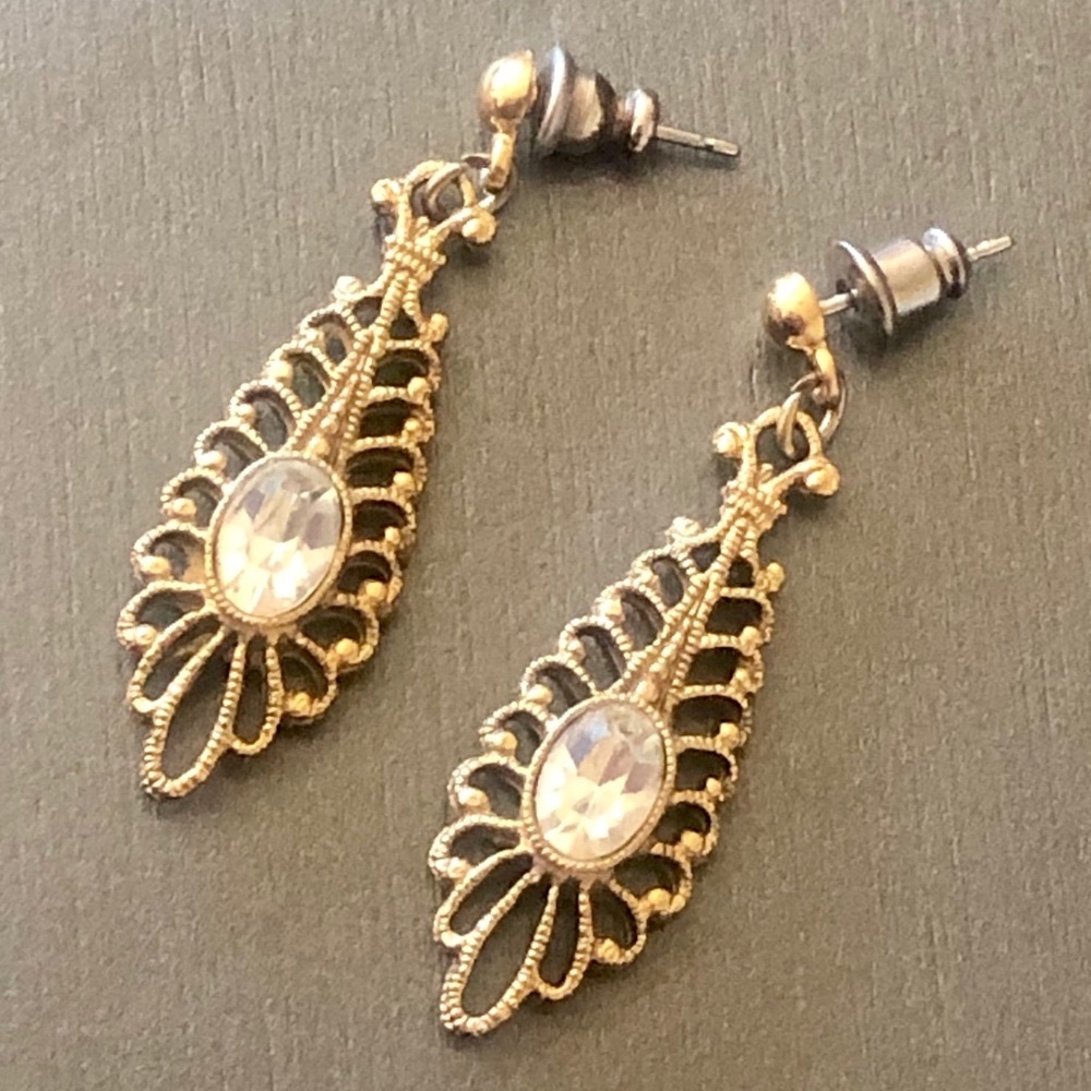 Vintage Turkish Golden Crystal Drop Post Earrings